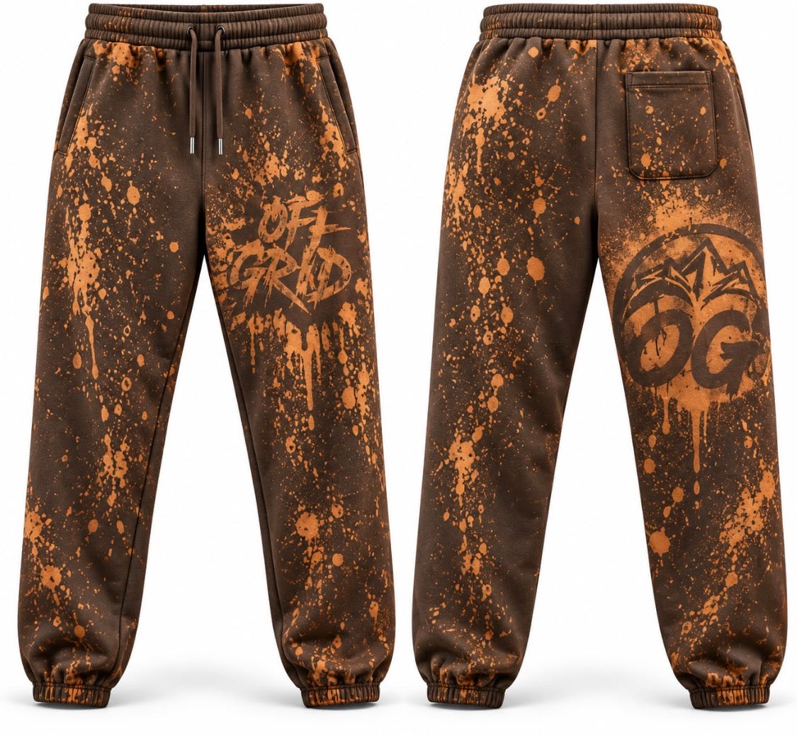 Chocolate OFF GRID joggers made of comfortable fabric, showcasing their relaxed fit and stylish design.