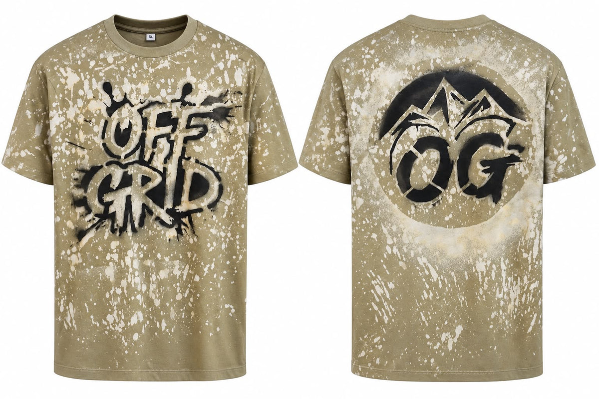 Off Grid dessert sand T-shirt featuring a casual fit and off-white color, made from soft, comfortable fabric.
