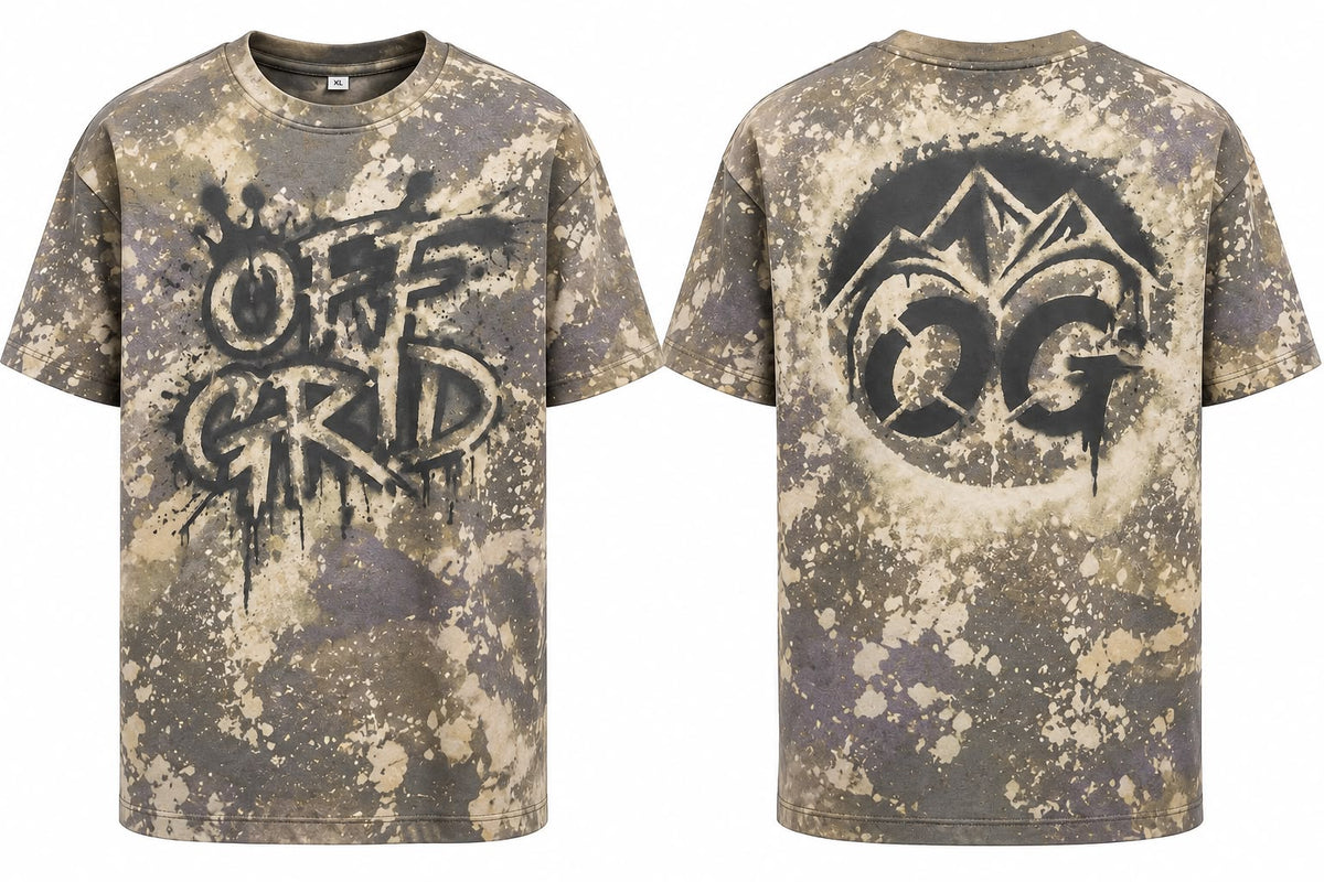 Off Grid mocha outdoor T-shirt with off-grid logo, casual fit, and breathable fabric, ideal for outdoor adventures and everyday wear.