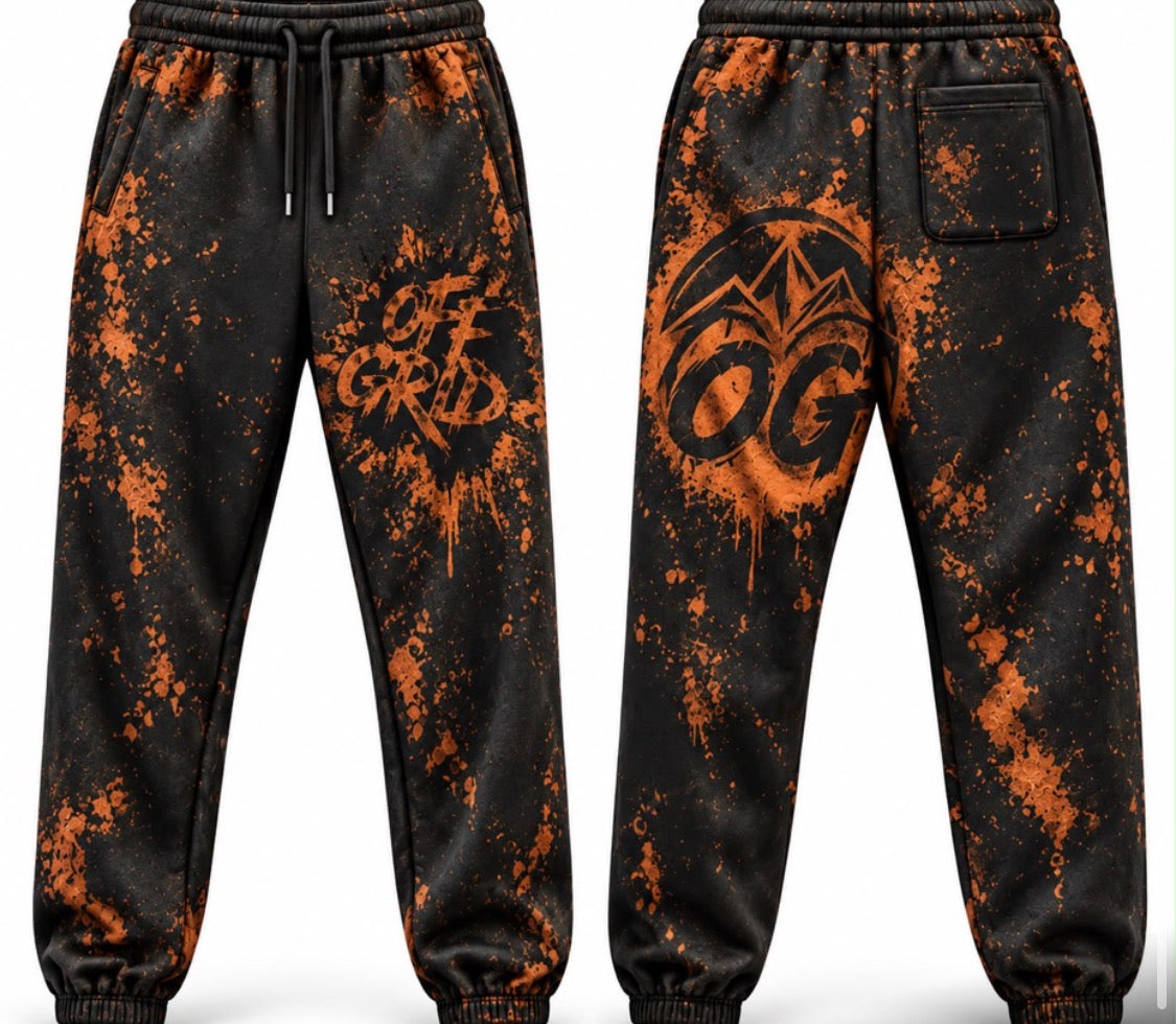 Black OFF GRID off grid joggers with relaxed fit and elastic cuffs, shown on a model.