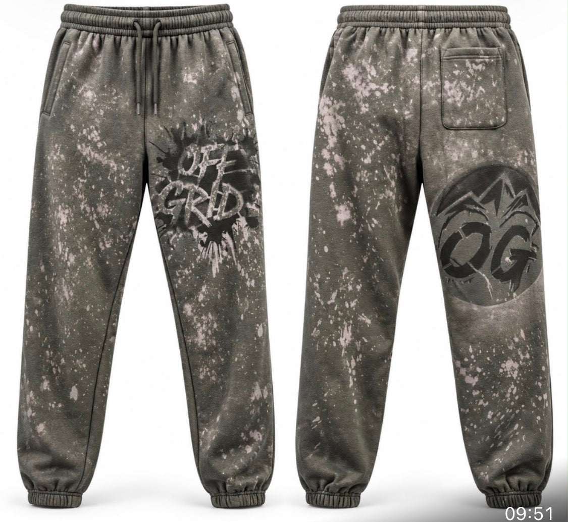 Gray OFF GRID offgrid joggers with relaxed fit and elastic waistband, shown on a model.