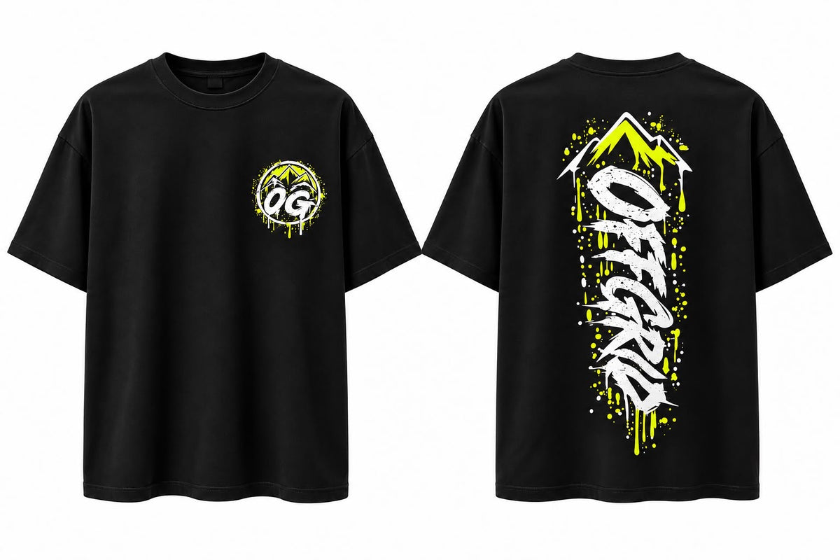Black OFF GRID off grid T-shirt OG with graphic logo design on front, casual fit, soft fabric.